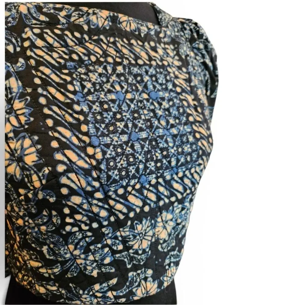 Ulla Johnson Crop Blue Floral Square Neck Lace-Up Back Puff Sleeve Blouse Sz 0